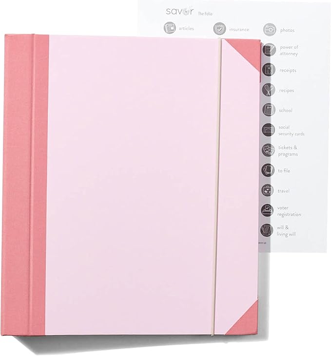 Savor | 2025 Edition The Folio™ Document Organizer | Custom Dyed Cloth-Bound Expanding File for Important Papers, Passports, Birth Certificates & More | Ideal for Home Organization & Graduation Gift