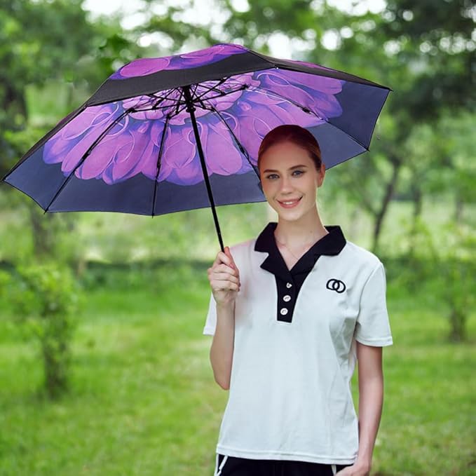 LANBRELLA Compact Reverse Folding Umbrella Auto Windproof Travel Umbrella