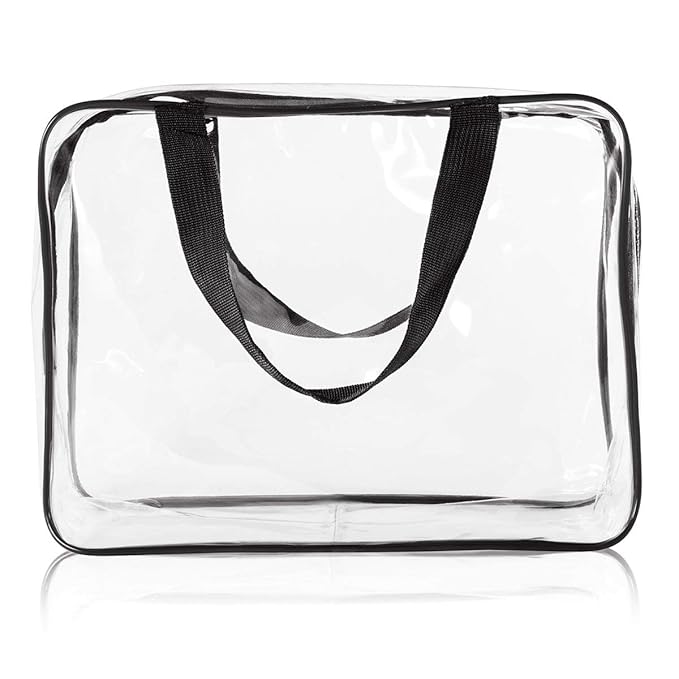 6Pcs Crystal Clear PVC Travel Toiletry Bag Kit for Women Men, Waterproof Vinyl Packing Organizer Storage Bags with Zipper Handle Straps, Cosmetic Pouch Carry on Airport Airline Compliant Bag Handbag