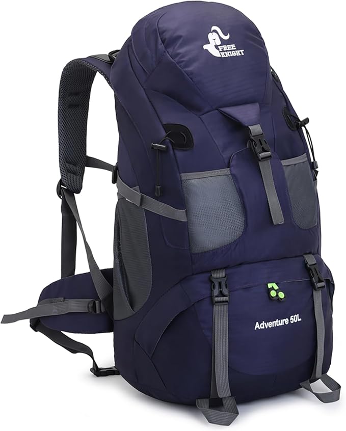 Bseash 50L Hiking Backpack, Water Resistant Lightweight Outdoor Sport Daypack Travel Bag for Camping Climbing Skiing Cycling (Dark Purple - With Shoe Compartment)