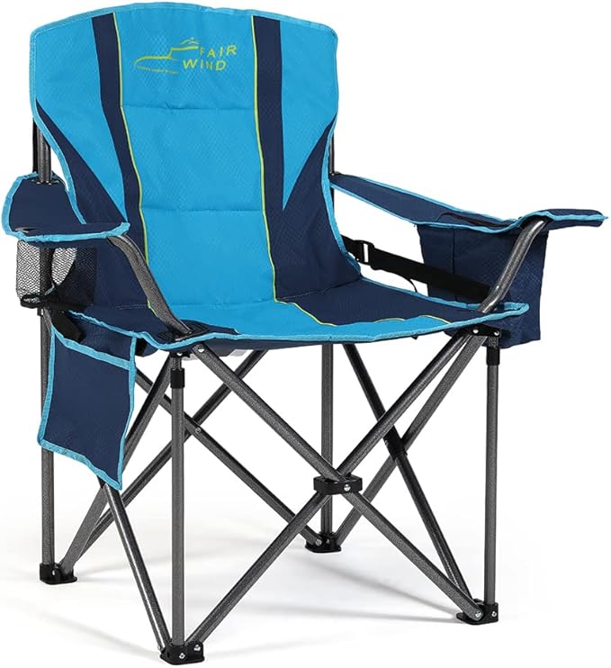 FAIR WIND Oversized Fully Padded Camping Chair with Lumbar Support, Heavy Duty Cooler Bag Fold Chair Support 450 LBS, Green