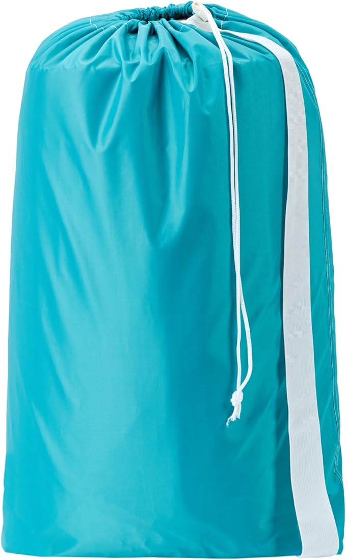 HOMEST XL Nylon Laundry Bag with Strap, Large Dirty Garments Organizer, Easy Fit a Hamper or Clothing Basket, Can Carry Up to 4 Loads of Clothes, Sky Blue