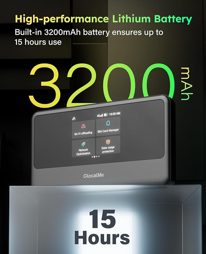 GlocalMe MeowGo G40Pro 4G Mobile Hotspot Device with 10GB US/CA/MX Data 30 Days, Portable WiFi Hotspot for Travel in 200+ Countries, No SIM Card Needed, 10 Connected Devices (MeowGo G40Pro with 10GB)