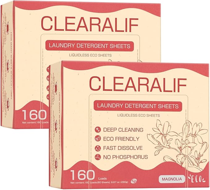 CLEARALIF Laundry Detergent Sheets Up to 320 Loads, Magnolia - Great For Travel,Apartments, Dorms,Laundry Detergent Strips Eco Friendly & Hypoallergenic - 2 PACK