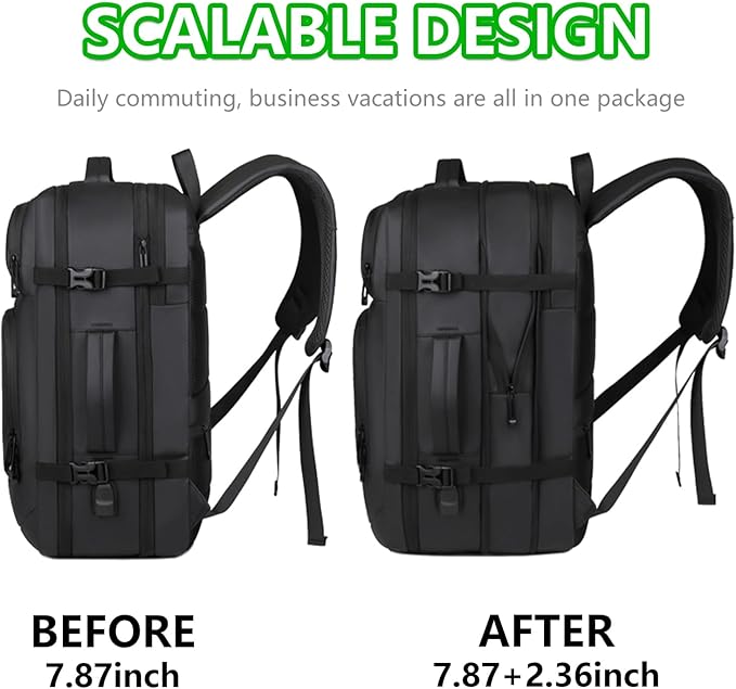 Travel Backpack for Men & Women - 40L Expandable Carry-On Backpack, TSA Approved 16 Inch Laptop, Weekend Outdoor Essentials, Airline Flight Approved, Black