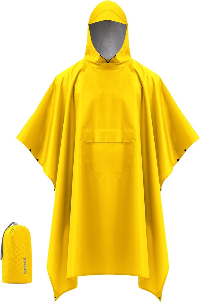 iCreek Hooded Rain Poncho with Pocket Waterproof Lightweight Unisex Raincoat Jacket for Hiking, Camping, Outdoor