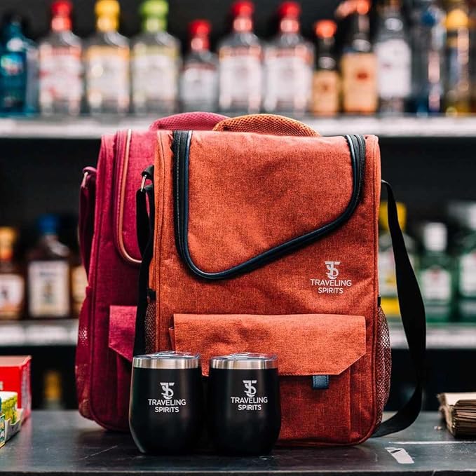Insulated Wine Carrier | 2-3 Bottle Travel Bag With Stainless Steel Tumblers | Cooler Tote for Travel - Great Gift for Wine Lovers and Enthusiasts
