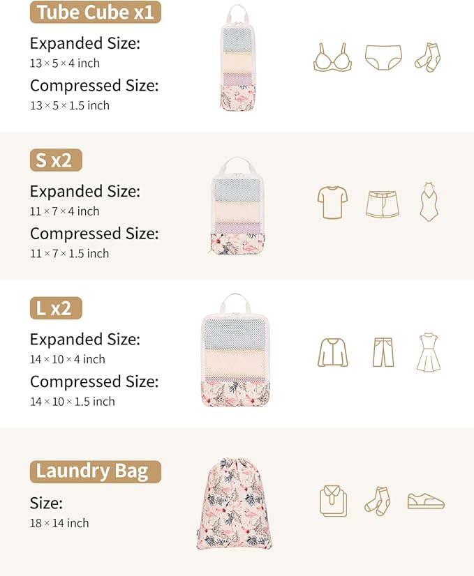 Narwey 6 Set Compression Packing Cubes for Travel Kids Women Carry on, Packing Organizers Bag for Backpack Luggage Suitcase Duffle Bags
