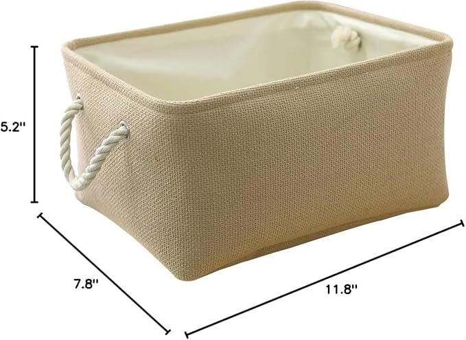 TheWarmHome Decorative Basket Rectangular Small Storage Basket Fabric Storage Bin Organizer Basket with Handles for Clothes Storage (Beige, 11.8L×7.9W×5.2H inch)