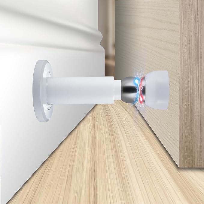 Door Stoppers – Heavy Duty Magnetic Door Stopper for Wall & Bottom of Door – Premium Adjustable Door Stop with Heavy-Duty Windproof Design, Constructed with SUS304 Stainless Steel (White)