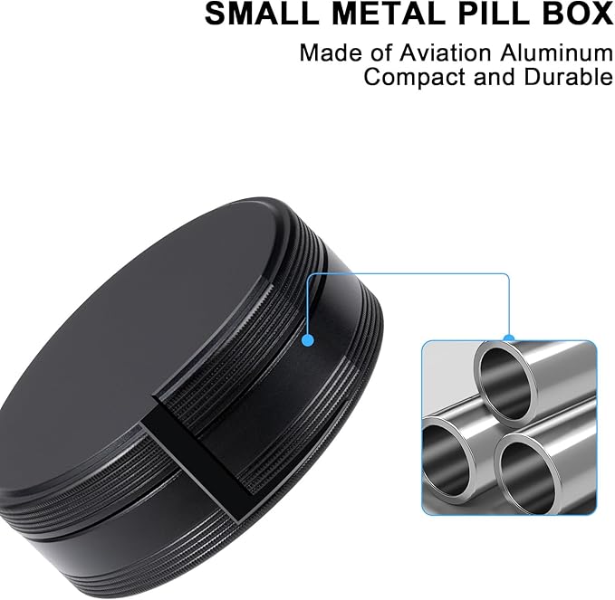 Pill Box 3 Compartment - Metal Travel Pill Case for Pocket or Purse, Portable Waterproof Medicine Pill Organizer Holder Daily Pill Container for Medication, Vitamin, Fish Oil