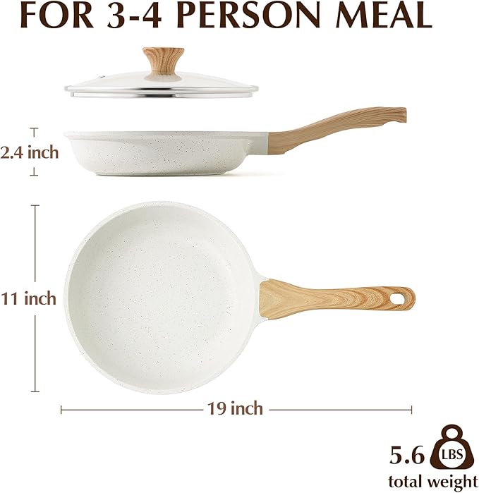 SENSARTE Nonstick Ceramic Frying Pan Skillet with Lid, 11 Inch Omelet Pan, Healthy Non Toxic Chefs Pan, Induction Compatible Egg Pan with Heat Resistant Handle, Free of Intentionally Added PFAS/PTFE