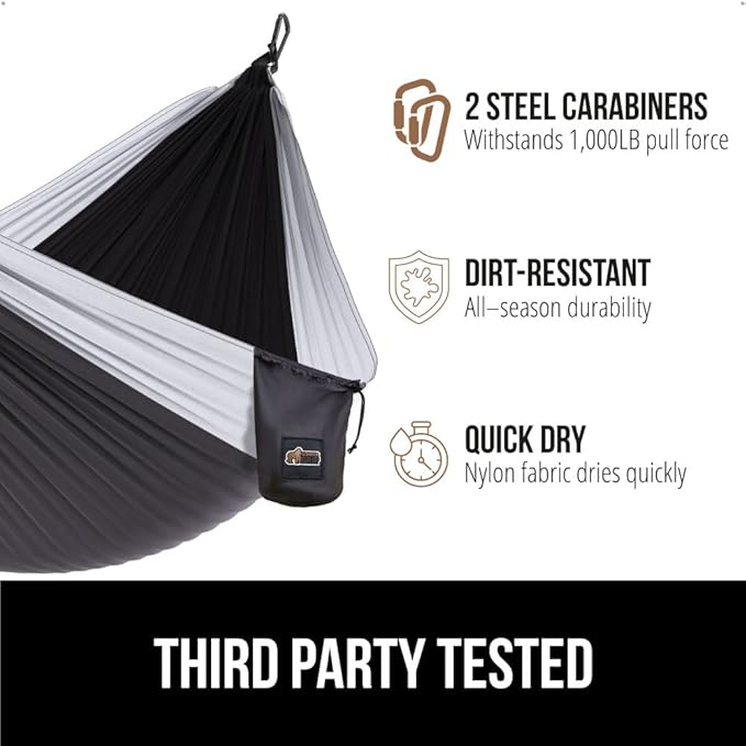GORILLA GRIP Durable Portable Camping Hammock, Holds 500lbs with Heavy Duty Tree Straps, Comfortable Travel Swing, Camp Hammocks, Easy to Use and Install, Outdoor Essentials, Orange, 10x6.5 FT