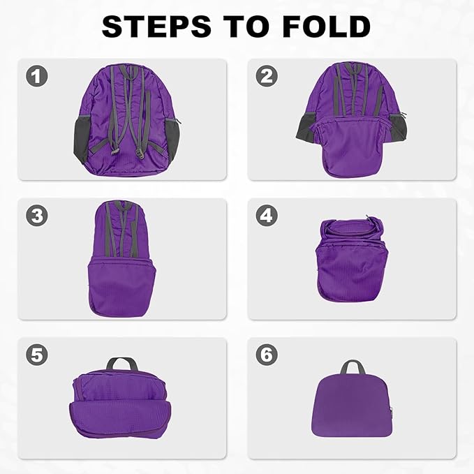 HOLYLUCK 20L lightweight packable Hiking Daypack Foldable Backpack for Men Women Small Travel Outdoor Foldable Shoulder Bag-purple