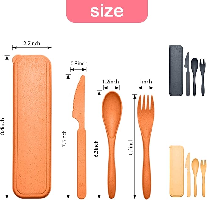 Reusable Travel Utensils Set with Case, 3 Sets Wheat Straw Portable Knife Fork Spoons Cutlery, Eco-Friendly BPA Free Plastic Tableware for Kids Adults Travel Picnic Camping Utensils