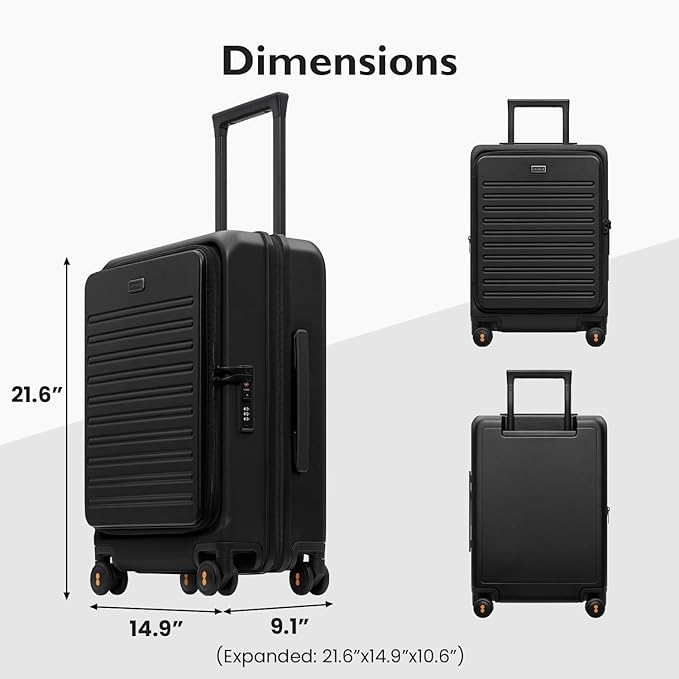 LEVEL8 Top Opening Carry on Luggage Expandable, Large Suitcases with Wheels Airline Approved, Hardside Luggage with Spinner Wheel for Men Women, 20 Inch, Black