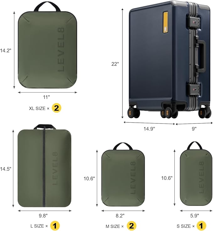LEVEL8 Carry On Luggage Airline Approved Zipperless with Aluminum Frame, Hard Case Luggage with Spinner Wheels, Metal Travel Suitcase with Packing Organizers, 20 Inch, Blue