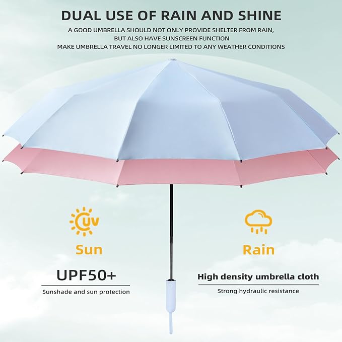 Folding Umbrella Anti-UV Compact Durable Folding Umbrella Auto Open Close Windproof Travel Umbrella Premium Grip Fits Backpack