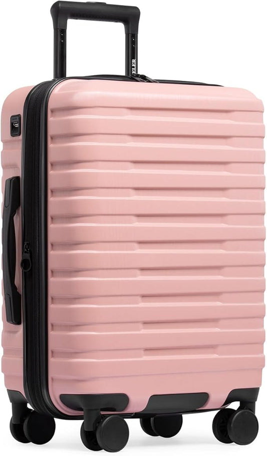 U.S. Traveler Boren Polycarbonate Hardside Rugged Travel Suitcase Luggage with 8 Spinner Wheels, Aluminum Handle, Pink, Carry-on 22-Inch, USB Port