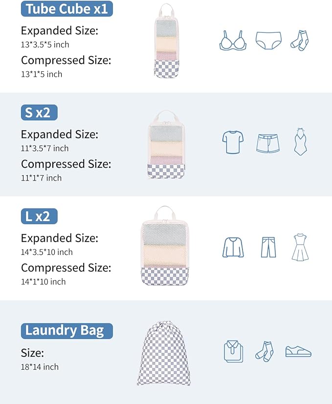 Narwey 6 Set Compression Packing Cubes for Travel Kids Women Carry on, Packing Organizers Bag for Backpack Luggage Suitcase Duffle Bags