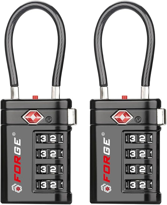Forge TSA Approved Luggage Locks 4 Digit Combination TSA Travel Locks with TSA008, Open Alert Indicator, Zinc Alloy Body for Luggage, Suitcase, Backpack, and More. Black 2 Locks.