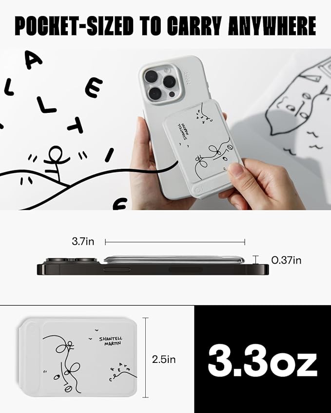 MOFT x Shantell Martin Phone Tripod Wallet for iPhone, Mulit-Angles, Lightweight & Portable Phone Stand, MOVAS Vegan Leather Phone Wallet, Strong Magnets, NFC Card Holder, Misty Cove (with Card Slot)