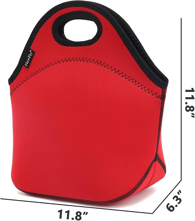 FlowFly Neoprene Lunch Tote Insulated Thermal Reusable Lunch Bag Box for Boys Men with Zipper (Red)