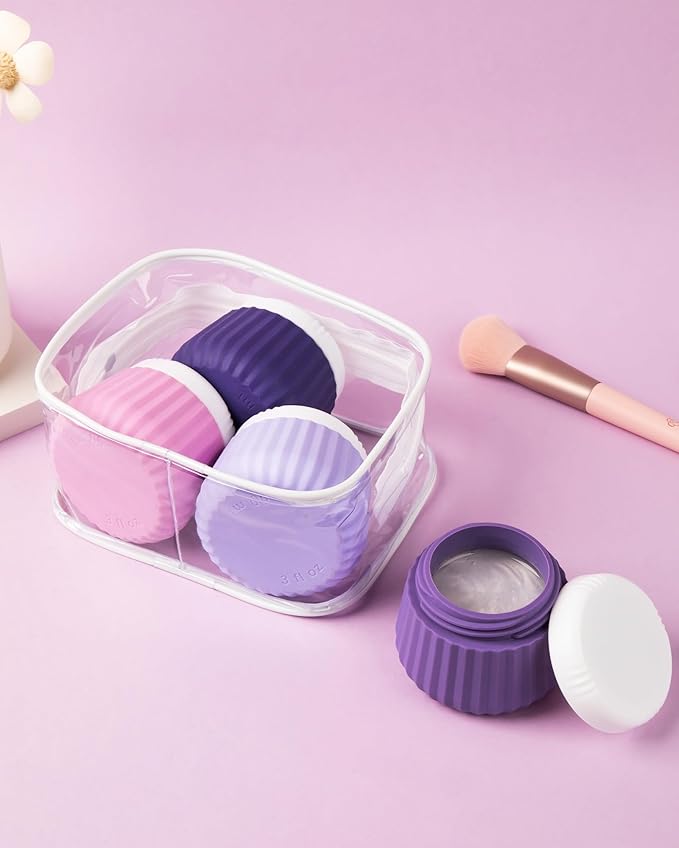 Travel Containers for Toiletries 4 Pack, TSA Approved Travel Size Toiletries, Travel Size Containers, With Clear Bag Leak Proof Silicone Jars, Travel Essentials Creams Jars Carrying Small Items