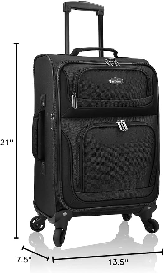 U.S. Traveler Lightweight Rolling 20" Carry On Luggage Softside Suitcase, Black, 4 Wheel