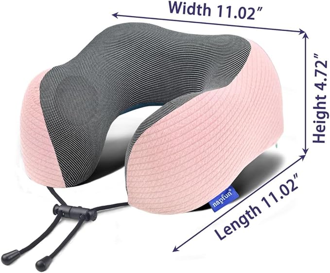 napfun Neck Pillow for Traveling, Upgraded Travel Neck Pillow for Airplane 100% Pure Memory Foam Travel Pillow for Flight Headrest Sleep, Portable Plane Accessories, Pink