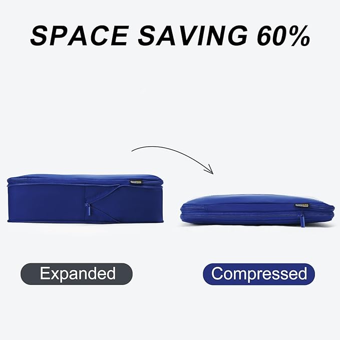 4 Set Compression Packing Cubes for Travel, Suitcases and Backpack Space Saving Organizers (Dark Blue)