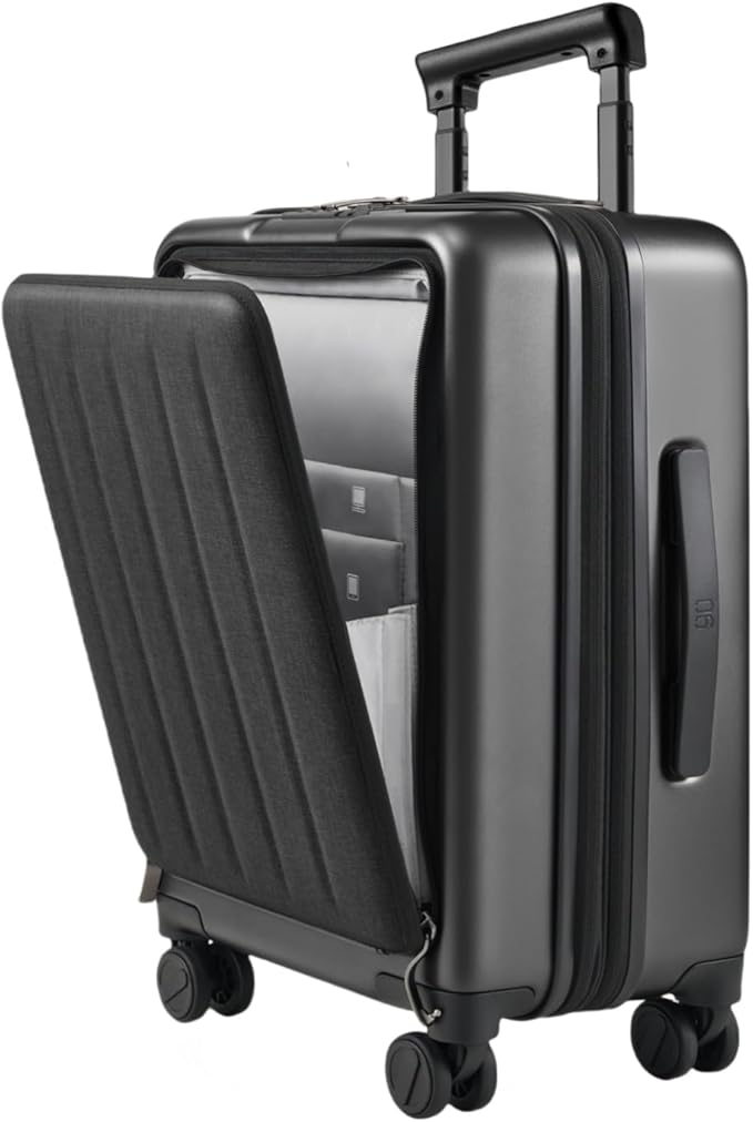 NINETYGO Carry on Luggage 22X14X9 Airline Approved with Front Pocket, 20 Inch Luggage with Front Compartment, Expandable, Double Spinner Wheels, Hardsided PC, TSA Lock (Black, Seine Max)