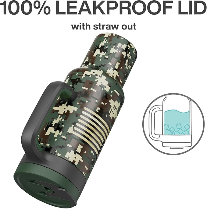 50 oz Camo Tumbler with Handle, 2-in-1 Straw and Sip Lid, Leakproof, Dishwasher Safe, Insulated Stainless Steel Travel Coffee Mug, Keeps Cold for 34 Hours, Fits in Car Cupholder (Woodland Flag)