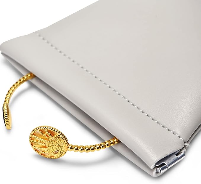 PU Leather Jewelry Travel Bag Leather Jewelry Pouch Christmas,Wedding Party Favor Gift Bag (L, Grey)