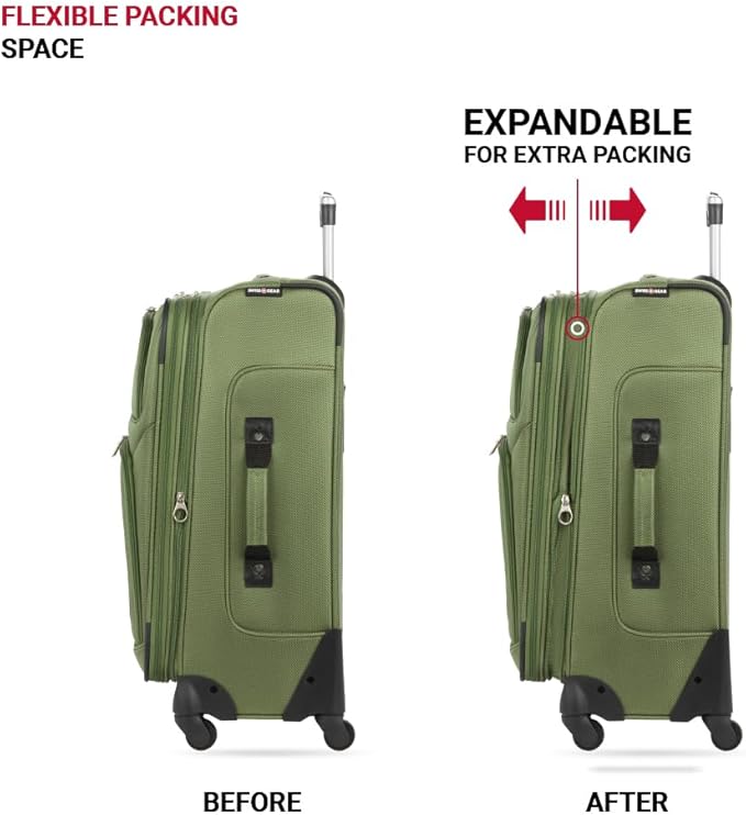 SwissGear Sion Softside Expandable Luggage, Evergreen, Checked-Medium 25-Inch