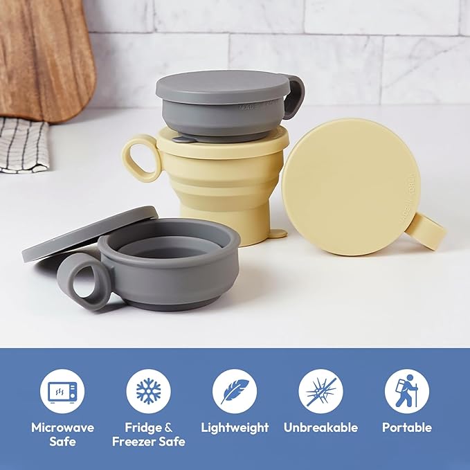 carrotez 2 pack MiniSilicone Collapsible Travel Cup for Camping, Hiking, Backpacking, and Picnics, 6 oz, Reusable, Food-grade, BPA- Free, Lightweight, Unbreakable, Portable, Small Size - Yellow Butter