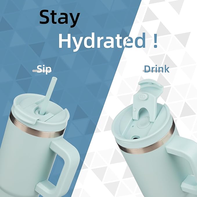 30 oz Tumbler with Handle and 2 Straws,2 in 1 Lid Insulated Water Bottle Stainless Steel Travel Coffee Mug,Blue Haze