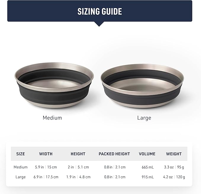 Sea to Summit Detour Stainless Steel Collapsible Bowl, Medium (22 fl oz), Moonstruck Grey