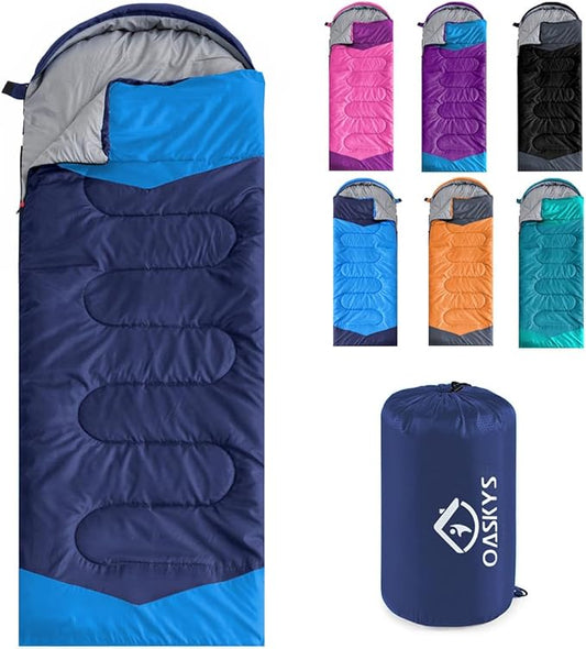 oaskys Camping Sleeping Bag - 3 Season Warm & Cool Weather - Summer Spring Fall Lightweight Waterproof for Adults Kids - Camping Gear Equipment, Traveling, and Outdoors