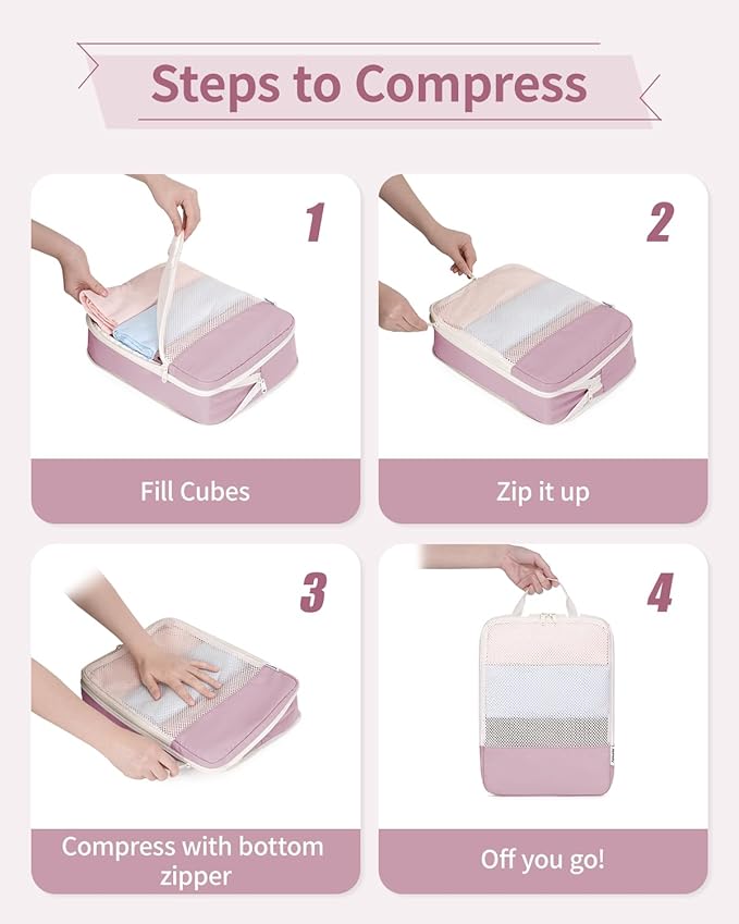 Narwey 6 Set Compression Packing Cubes for Travel Kids Women Carry on, Packing Organizers Bag for Backpack Luggage Suitcase Duffle Bags