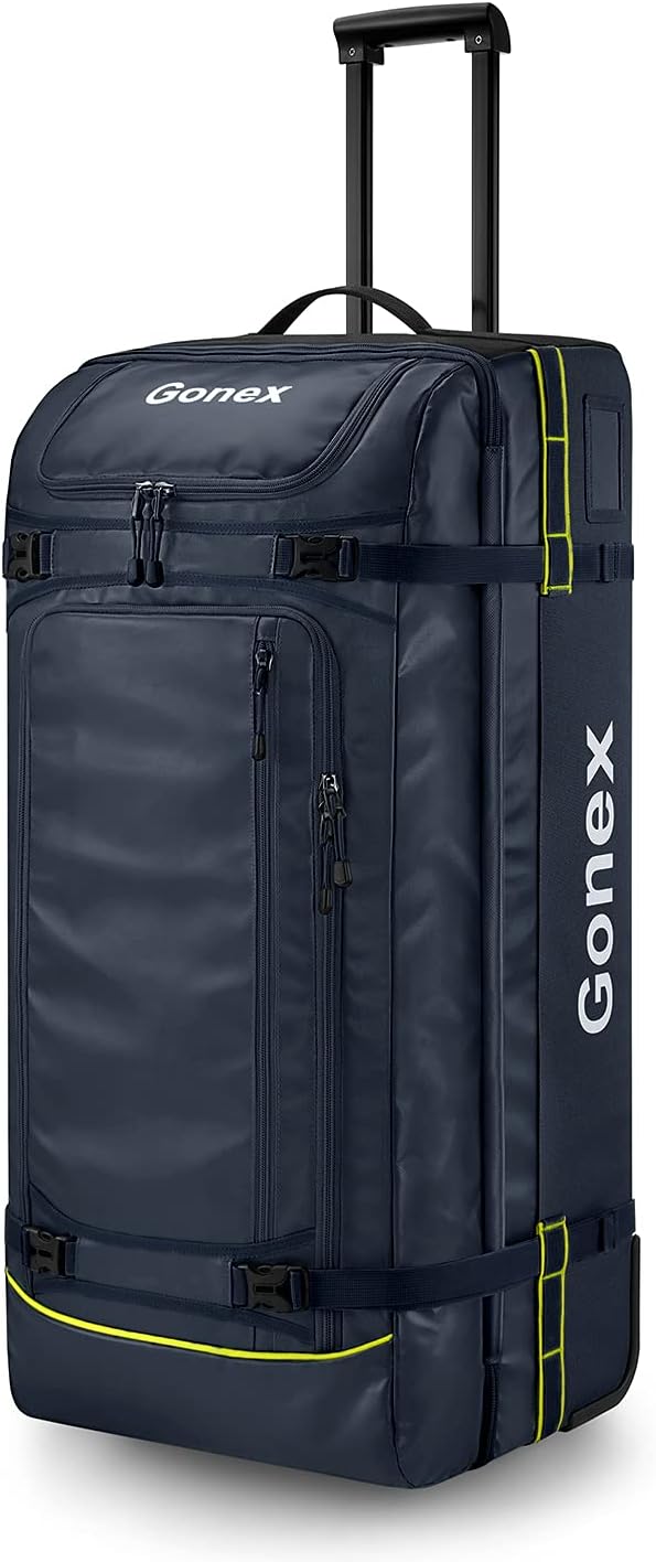 Gonex Rolling Duffle Bag with Wheels, 100L Water Repellent Large Wheeled Travel Duffel Luggage with Rollers 33 inch, Navy Blue