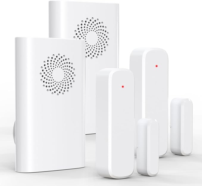 Wireless Door Chime, Door Open Sensor Alarm When Entry Business/Office/Store (500ft Range 51 Ringer Adjustable Volume) Home Alert Bell for Kid/Toddler Safety, 2 Receivers +2 Sensors