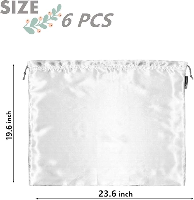 6 Pack Silk Dust Cover Bags for Handbags, Purses, Shoes & Boots - Dustproof Drawstring Bags - Travel Storage Pouches (White, 23.6 19.6 in)