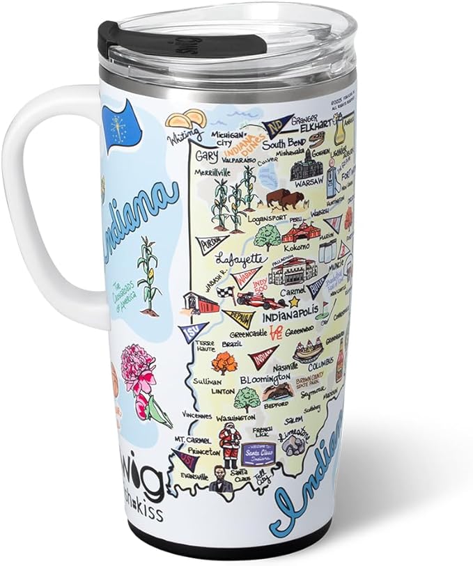 Swig Life 22oz Travel Mug, Insulated Tumbler with Handle and Lid, Travel Coffee Mug, Cup Holder Friendly, Stainless Steel 22 oz Tumbler, Reusable Insulated with Lid (Indiana)