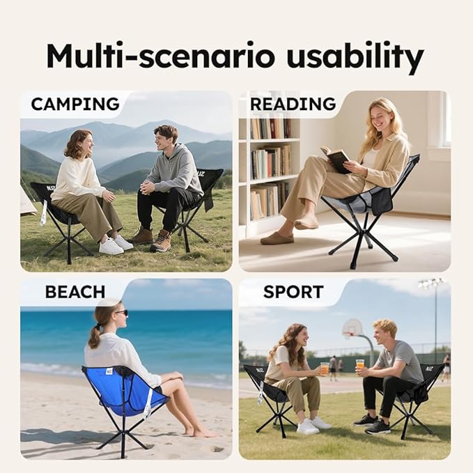 Portable Camping Chairs - 15s Setup & Compact 13" Fold - Backpacking Chair with Carry Bag, Camp Chair for Picnics, Fishing, Festival Sporting Events, Support 200 LBS - Blue