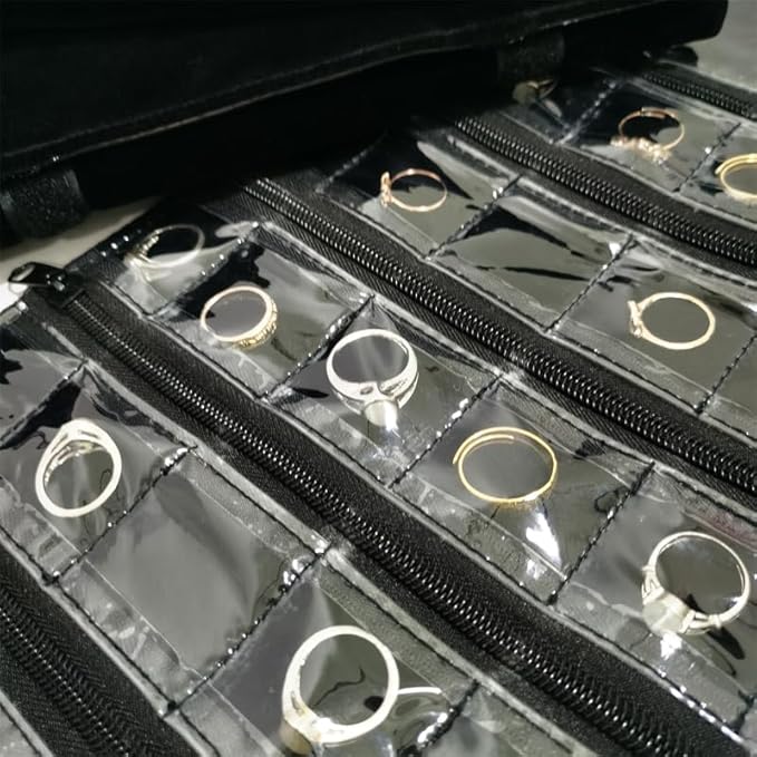 Travel Jewelry Roll Bag Portable Organizer Pouch With Grids&PVC Cover Storage Bags for Necklace, Bracelet, Bracelet,Ring, Badge, Pendant