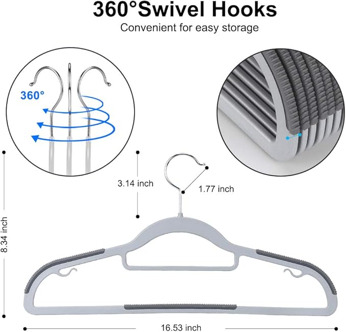 50-Pack Heavy-Duty Plastic Hangers with Non-Slip Grips, 11lb Weight Capacity – Durable Space-Saving Closet Organizers for Shirts, Pants, Dresses & Coats(Grey)