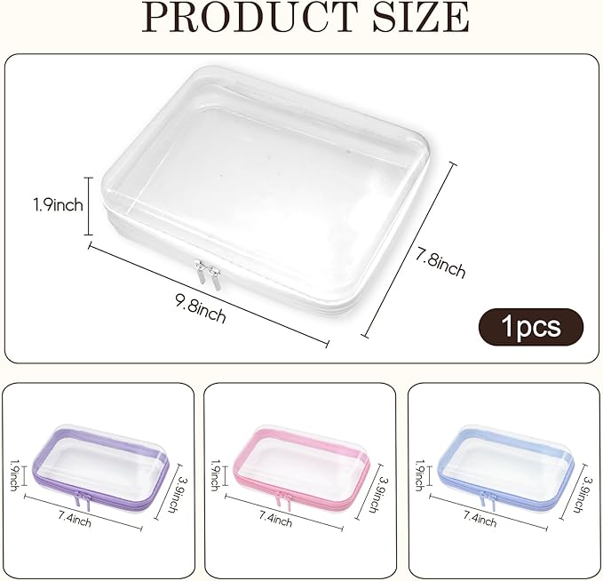 4PCS Clear Hard Zipper Case - Portable Organizer Pouches, Waterproof Plastic Cosmetic Bag,Travel Organizer Box for Cable, Make up Tools and Toiletries