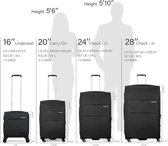 Hanke 16 Inch Underseat Carry On Luggage with Wheels Small Suitcase Softside Luggage Bags for Travel Lightweight Suitcases with Wheels Travel Luggage Personal Item for Men and Women(Dark Gray)
