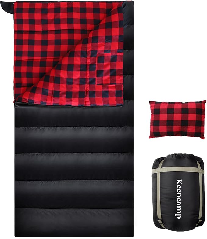 0 Degree Sleeping Bag Cotton Flannel Winter Cold Weather for Adults XXL Sleeping Bag 4 Season Big and Tall with Pillow Compression Sack